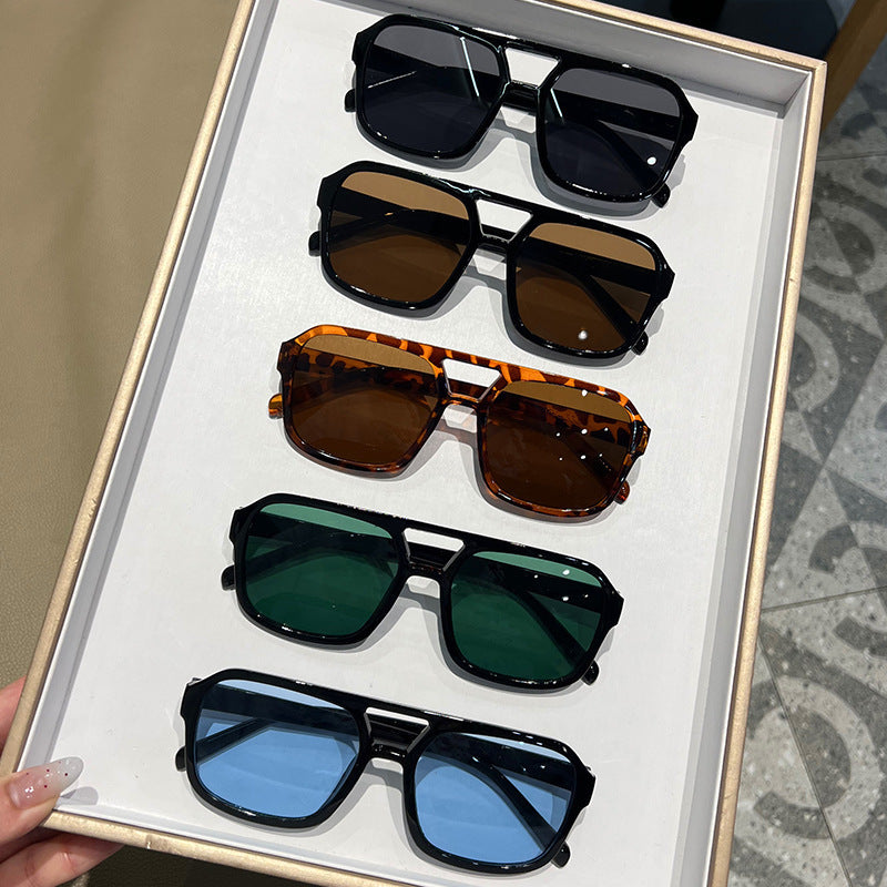 Candy Color Double Bridge Square Frame Sunglasses