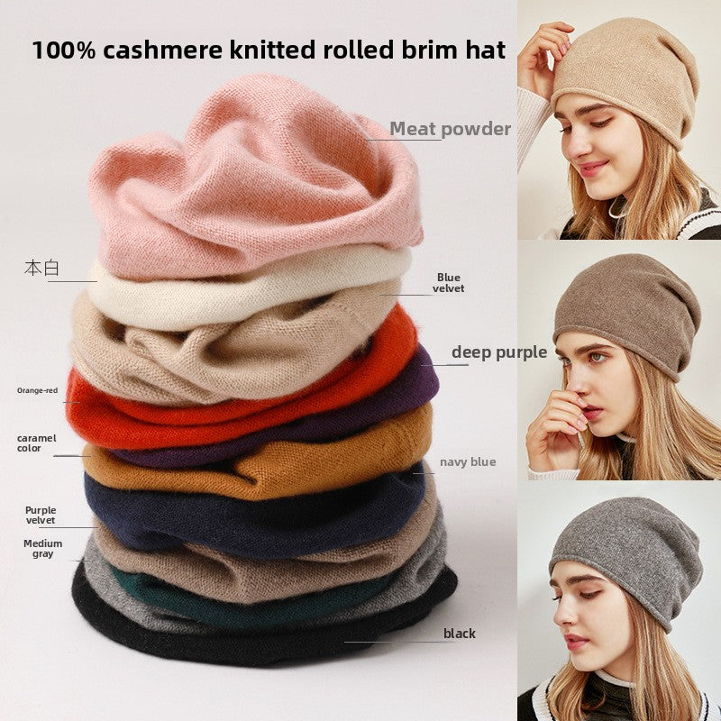 Women's cashmere knit beanie with short curled brim, photo 1