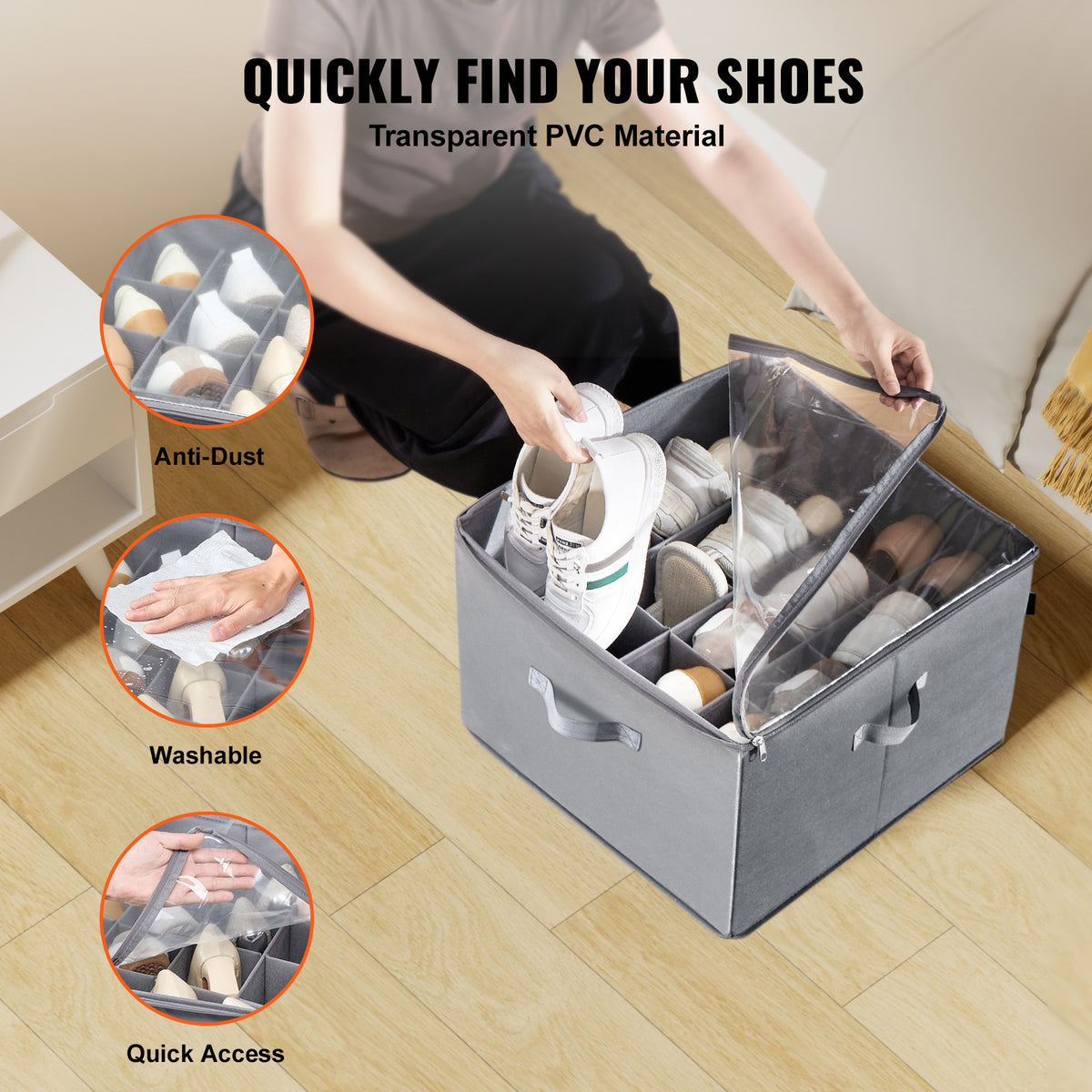 Under Bed Shoe Storage Organizer With Dividers