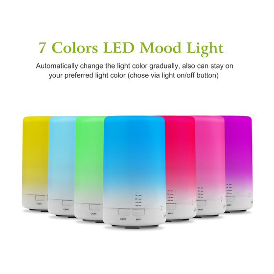 Row of mini humidifiers lit in seven LED colors