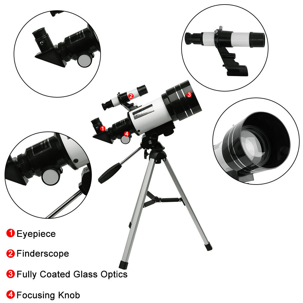 Telescope disassembled parts and included accessories