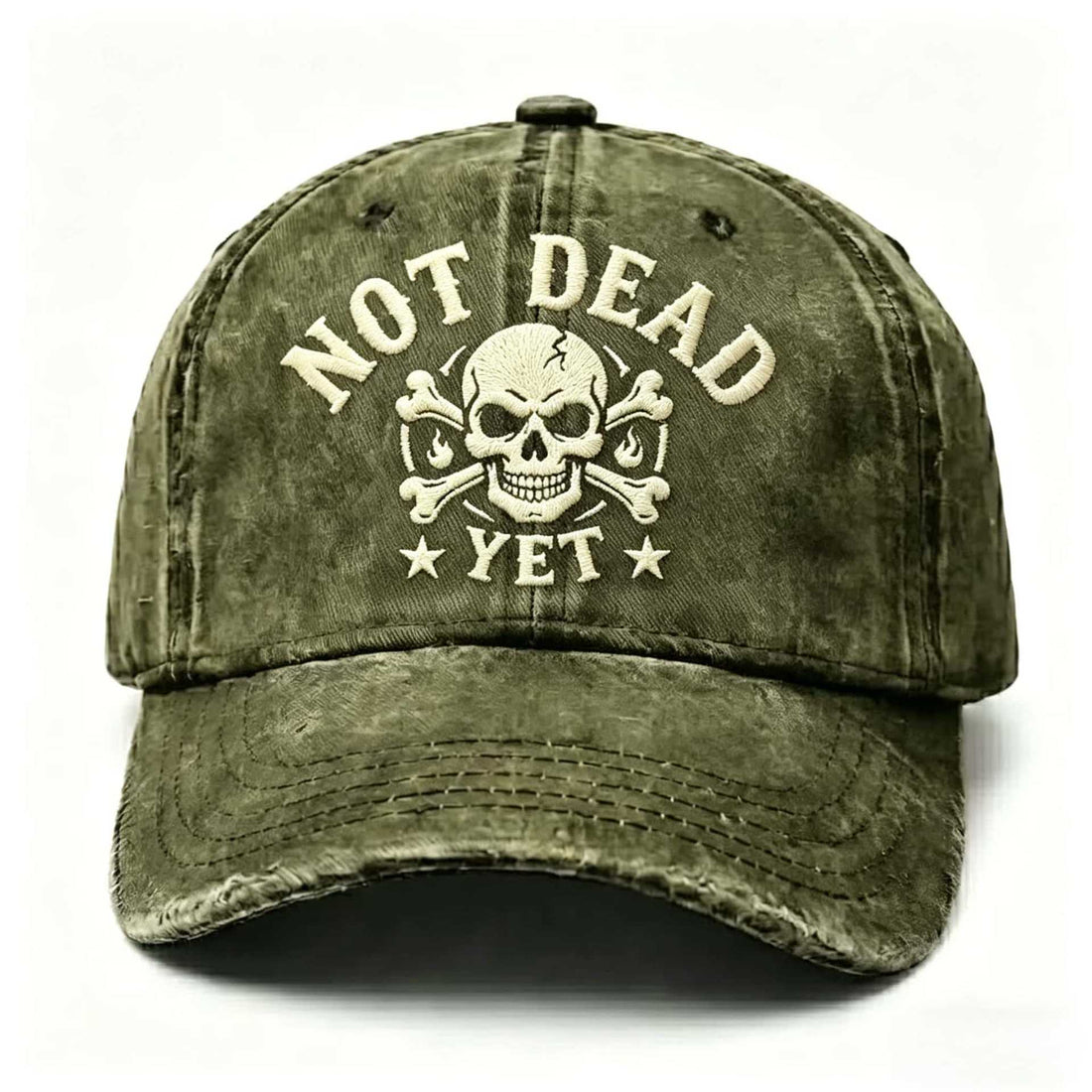 Vintage Washed Cotton Baseball Cap with Skull Embroidery
