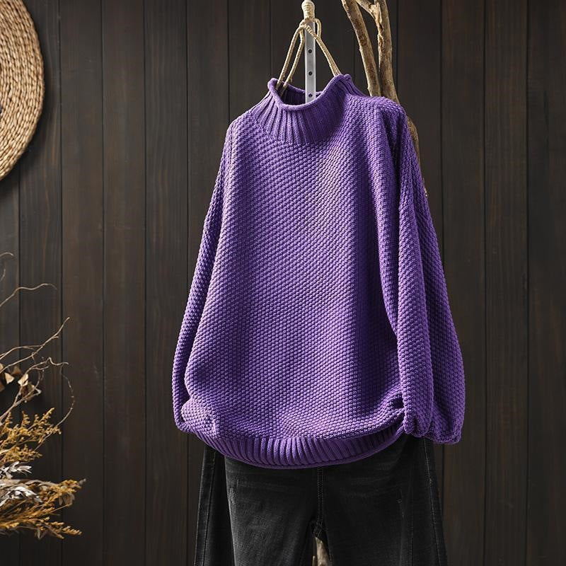 Women's vintage half-high collar embroidered knit pullover sweater, photo 2