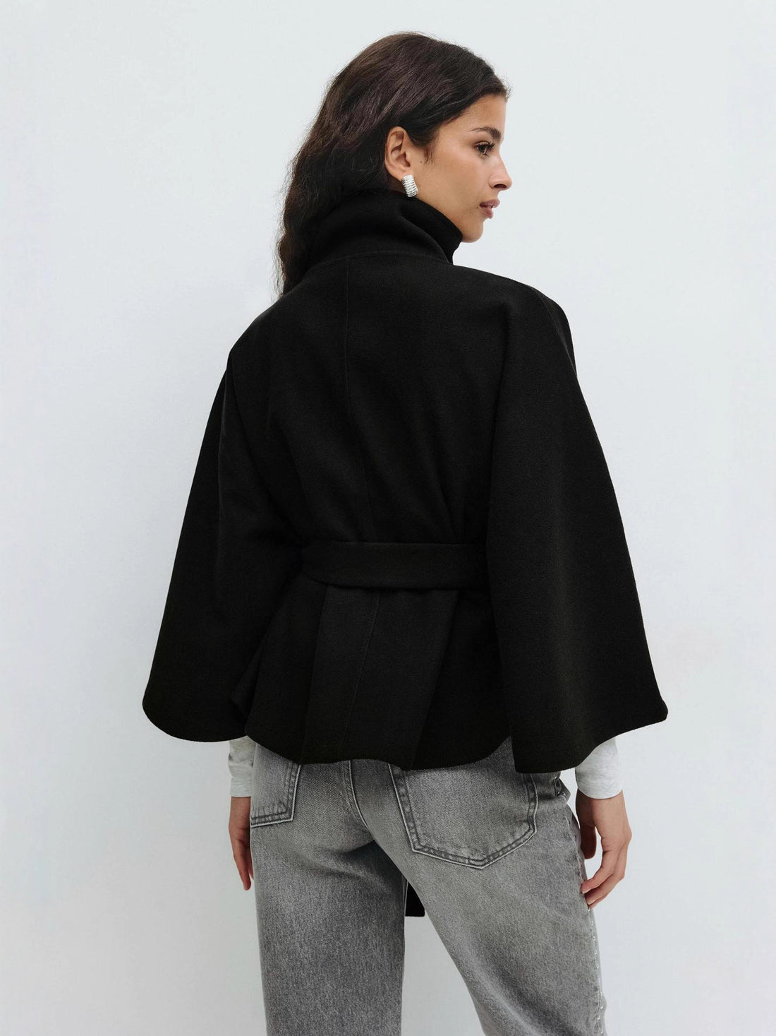 Women's Stand Collar Tie-Up Cropped Jacket Loose Fit Casual