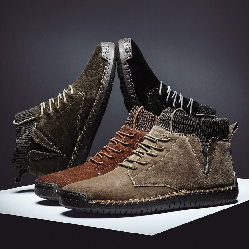 7009 Four Seasons trendy men's shoes high-top cotton-padded independent station plus size 38-48 casual handmade shoes cross-border socks mouth shoes