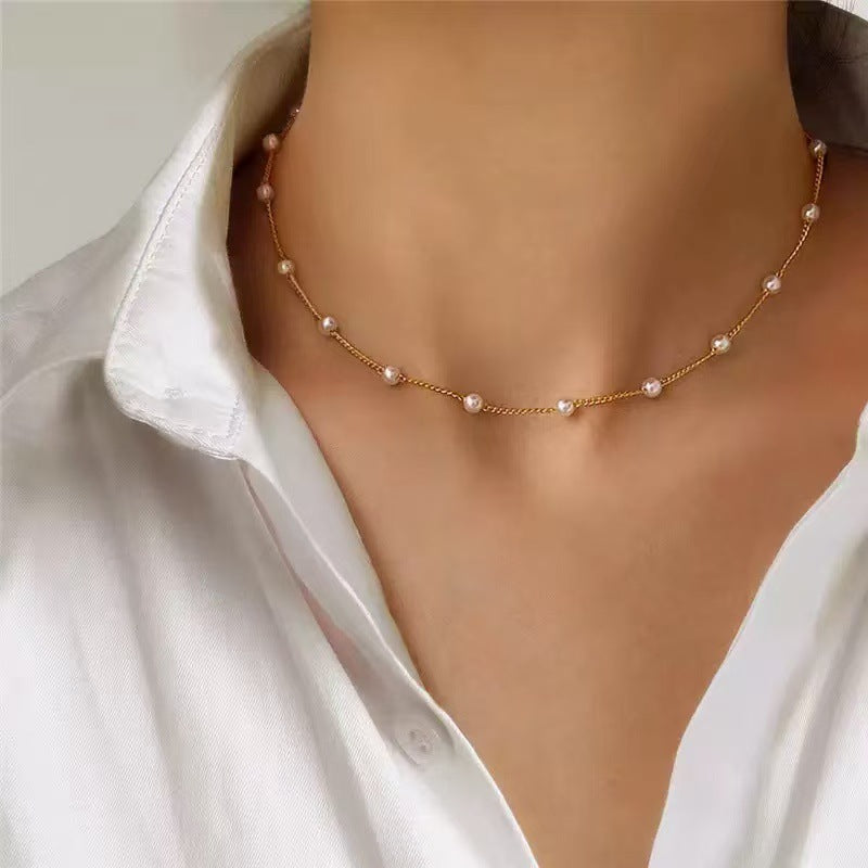 Women?s Vintage Pearl Pendant Clavicle Chain Necklace