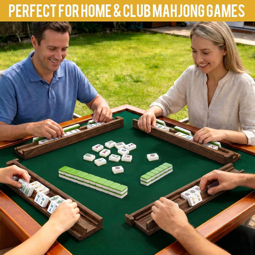 Solid Wood Mahjong Rack with Push Rod and Game Tray