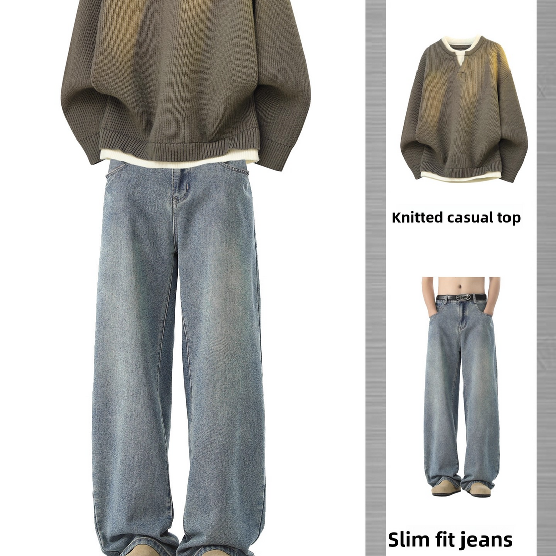 Men's Two-Piece Autumn Sweater and Jeans Casual Sports Set