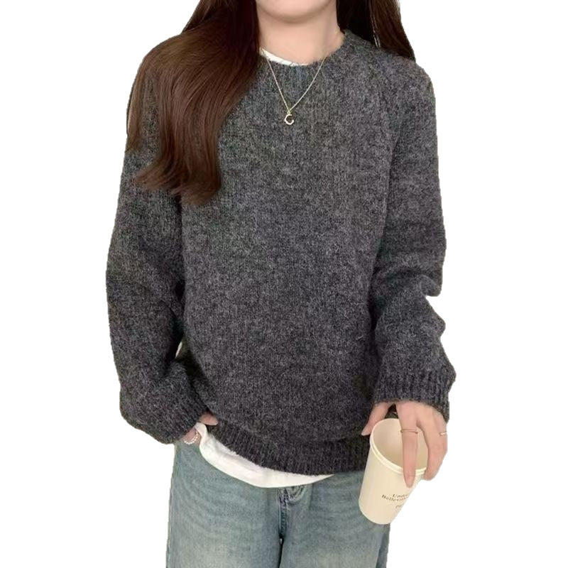 Women's soft knit round neck long sleeve loose pullover sweater, photo 5