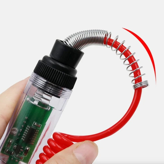 Close-up of the circuit tester probe and display