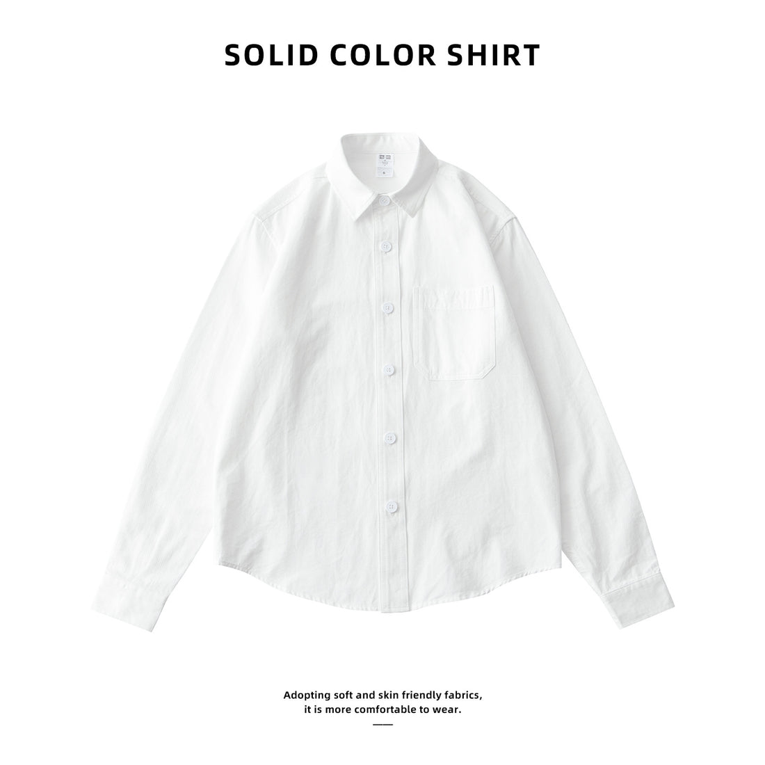 Men's Pure Cotton Solid Color Long Sleeve Lapel Shirt
