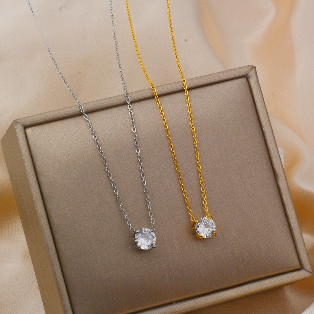 316L Titanium Steel Four-Prong Zircon Pendant Necklace Women's Non-Fading Clavicle Chain Jewelry