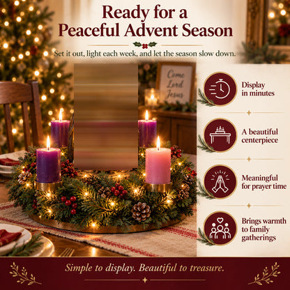 Lighted Christmas Advent wreath with Nativity scene centerpiece, photo 1