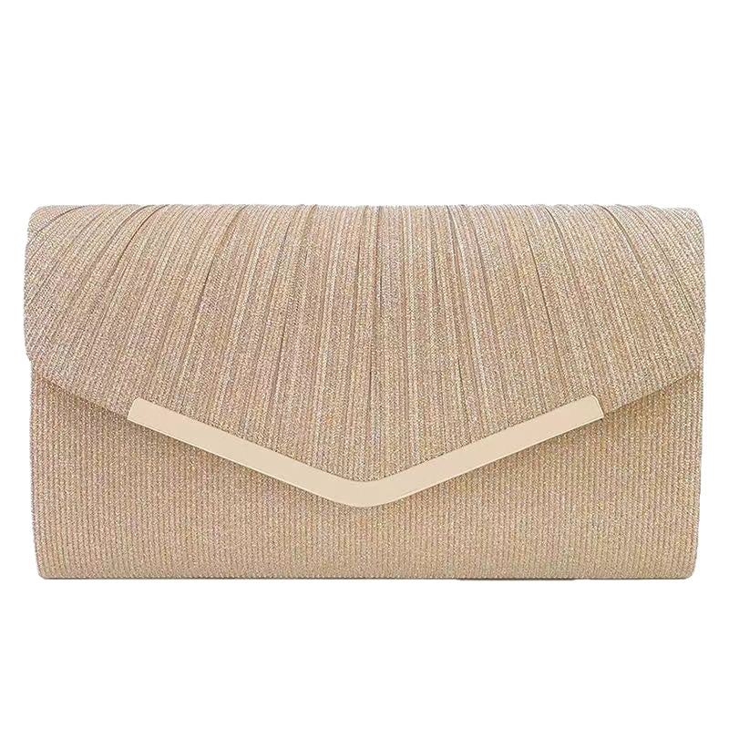 Women?s Shiny Pleated Large Capacity Handbag Evening Clutch Crossbody Bag