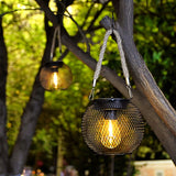 Solar Iron Grid Lantern Retro Outdoor Hanging Light