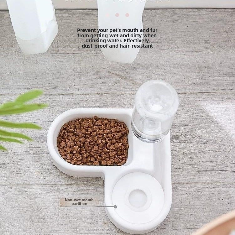 Heart-shaped white dual pet bowl with water dispenser, photo 1
