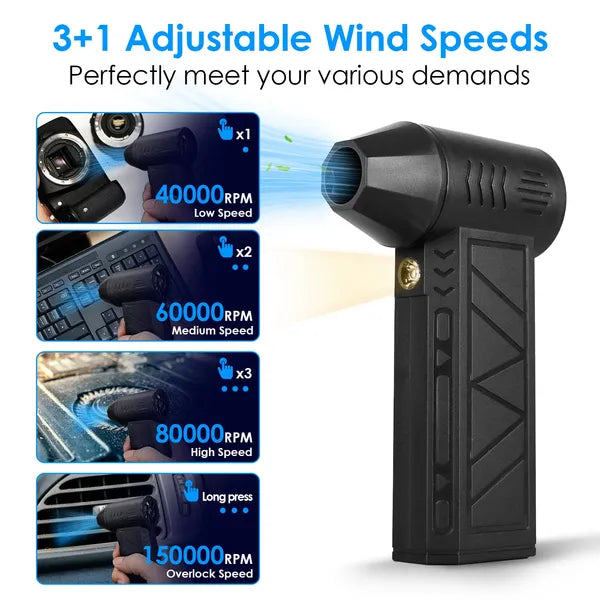 Air duster four speed levels shown on keyboard and car vent