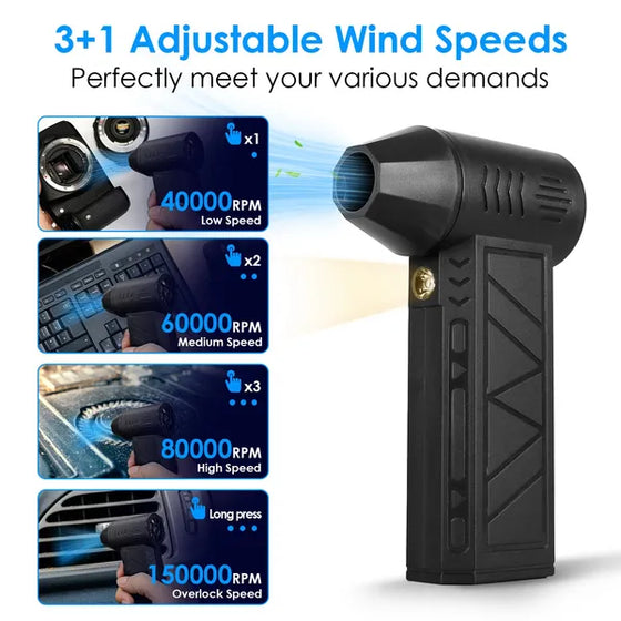 Air duster four speed levels shown on keyboard and car vent
