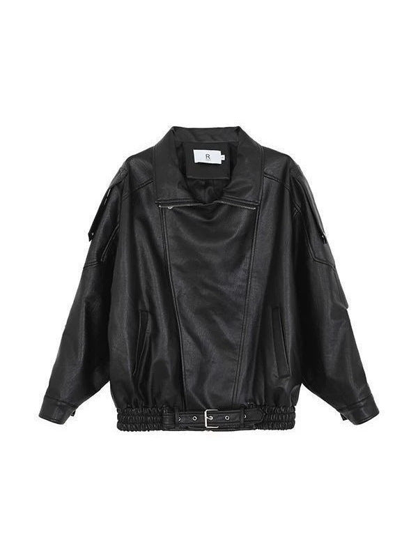 Lady's retro motorcycle PU leather jacket