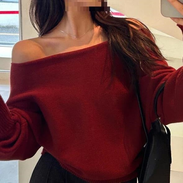 Womens Off-Shoulder Knit Sweater