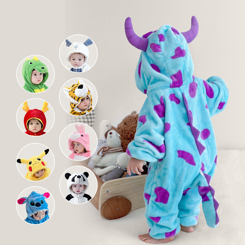Newborn Baby Flannel Animal Hooded Romper Jumpsuit