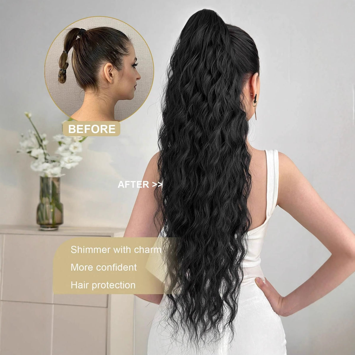 Synthetic Hair Ponytail with Claw Clip