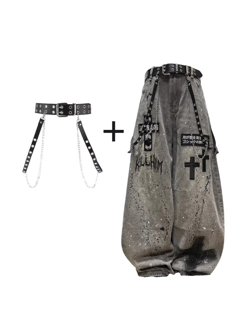 Mens Washed Gray Splatter Ink Ripped Jeans