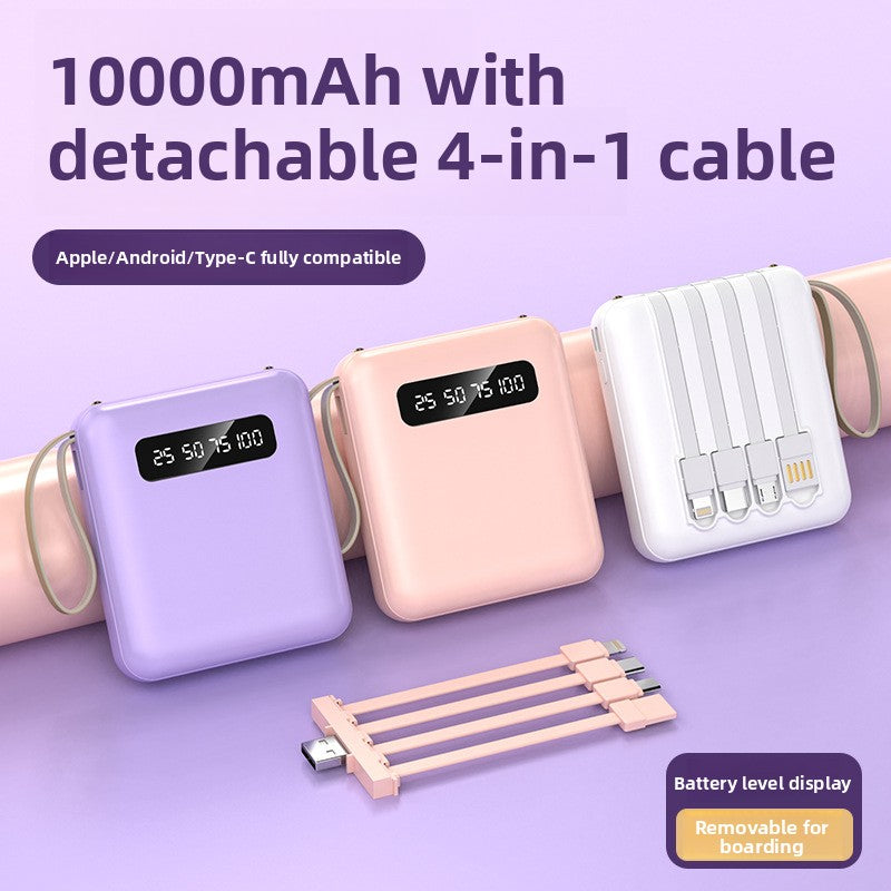 Portable Power Bank with Built-in Cables PD 2.0 Fast Charging High Capacity Lithium Polymer Battery for Smartphones and Tablets