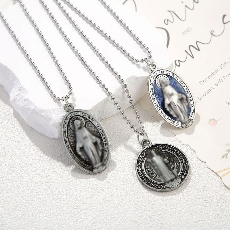 Vintage Alloy Character Portrait Pendant Necklace