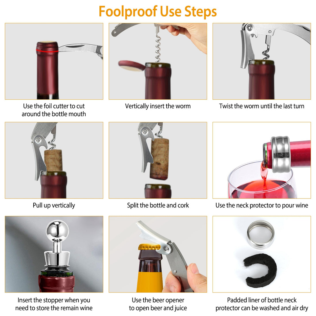 Step-by-step guide to opening a bottle with the corkscrew