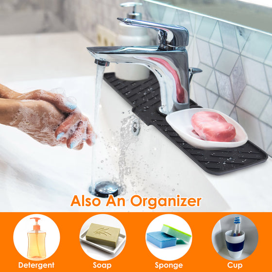 Faucet mat holding a soap bar at a bathroom sink