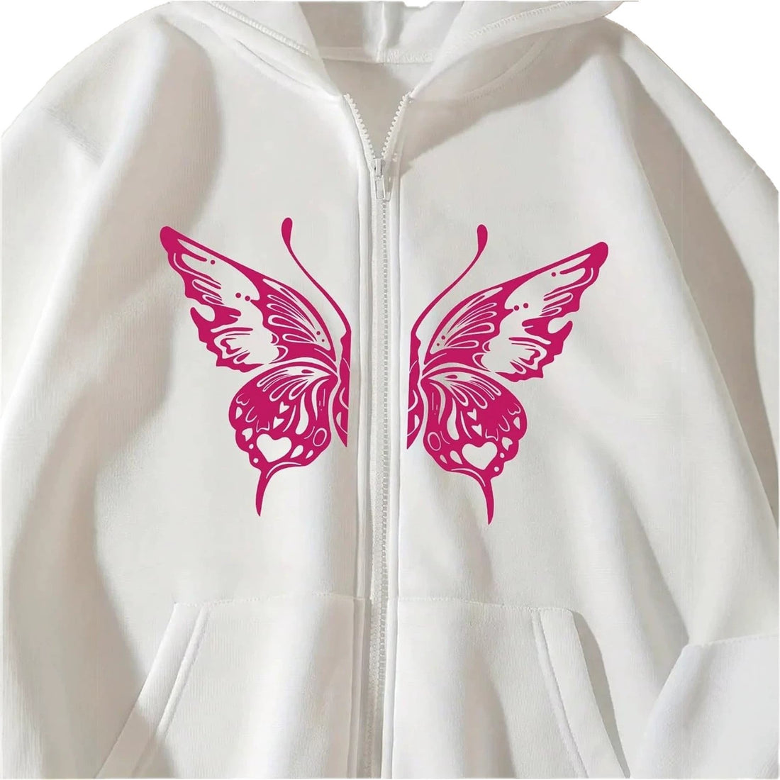 Women's Y2K Zip Up Hoodie 3D Butterfly Print Long Sleeve Loose Fit Jacket