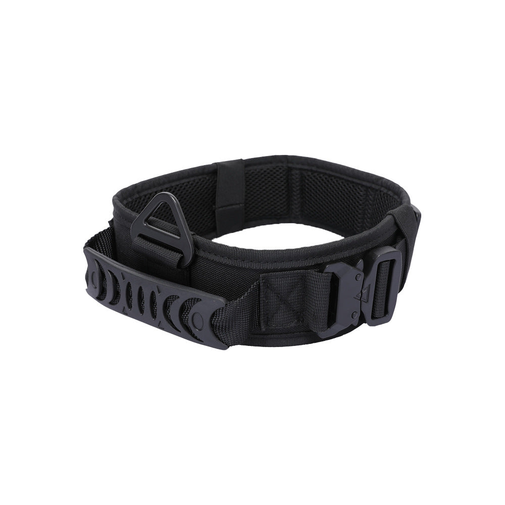 Tactical dog collar with metal buckle and quick-release function