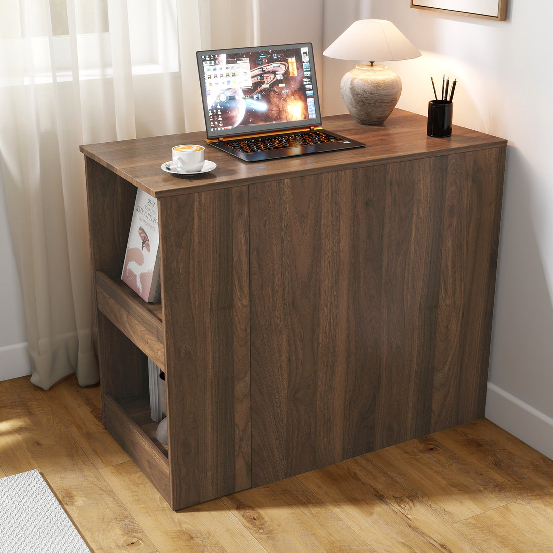 Modern Computer Desk with Drawers and Extendable Workstation