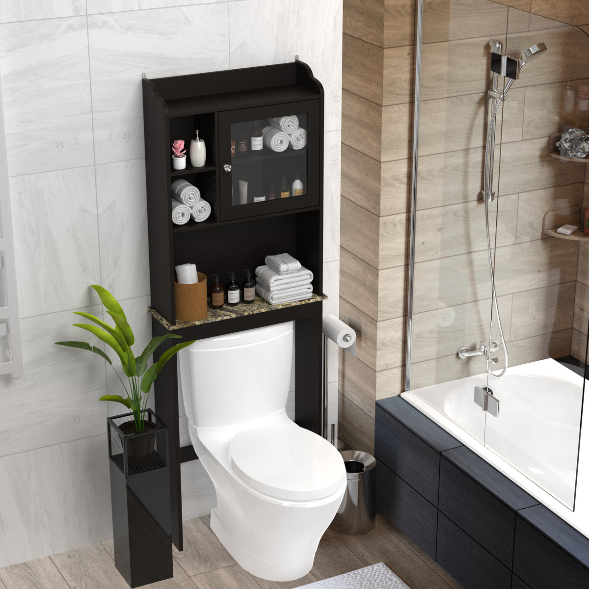 Modern Over Toilet Wood Storage Cabinet Espresso Bathroom
