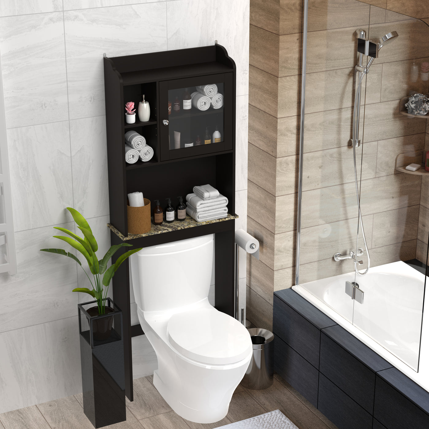 Modern Over Toilet Wood Storage Cabinet Espresso Bathroom