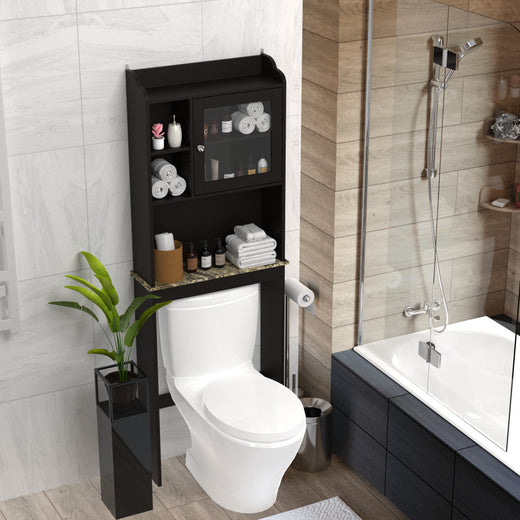Modern Over Toilet Wood Storage Cabinet Espresso Bathroom
