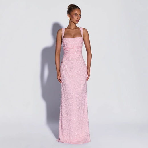 Sequined Sleeveless Tube Top Long Dress with Slit