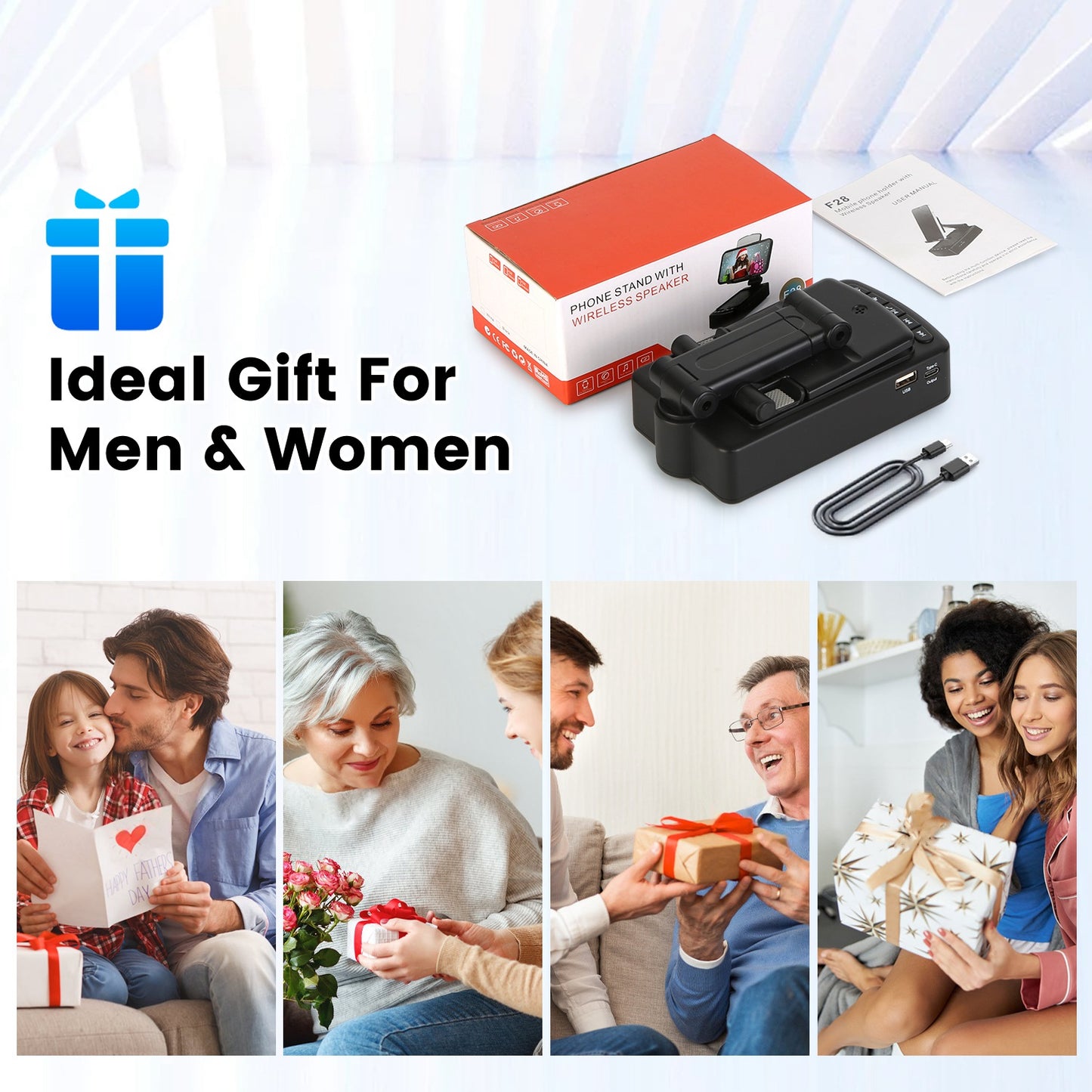 Foldable Phone Stand with Wireless Speaker & Power Bank