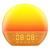 Wood Grain FM Radio Sunrise Wake Up Light Bluetooth Speaker Alarm Clock