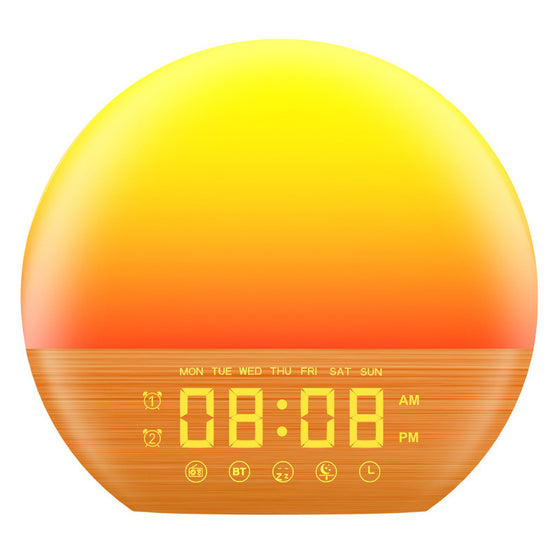 Wood Grain FM Radio Sunrise Wake Up Light Bluetooth Speaker Alarm Clock product image 5