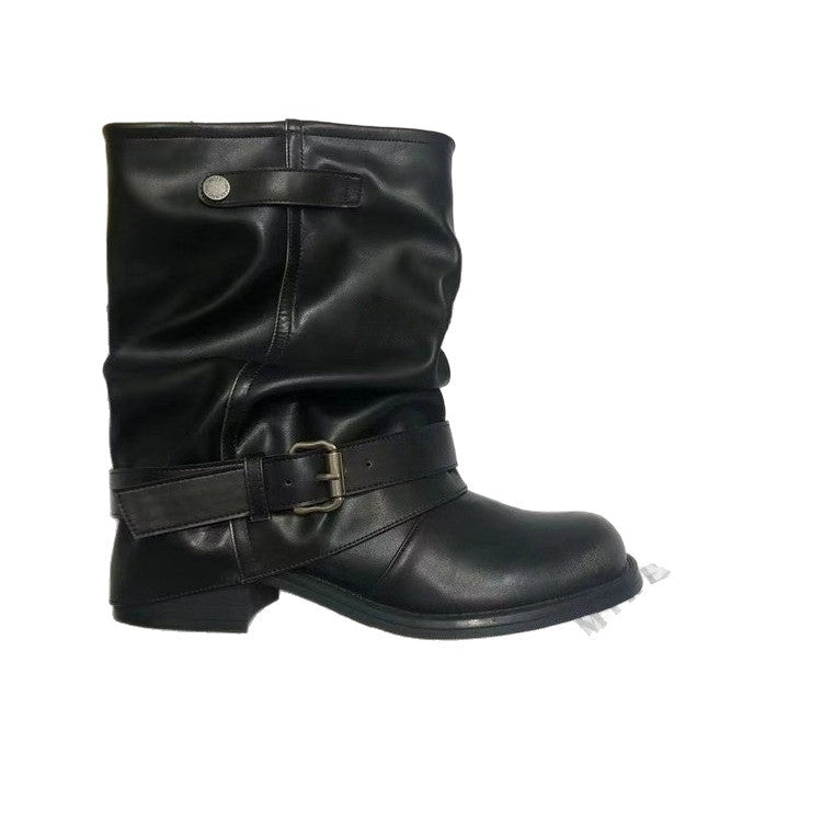Womens Retro Chunky Heel Martin Boots