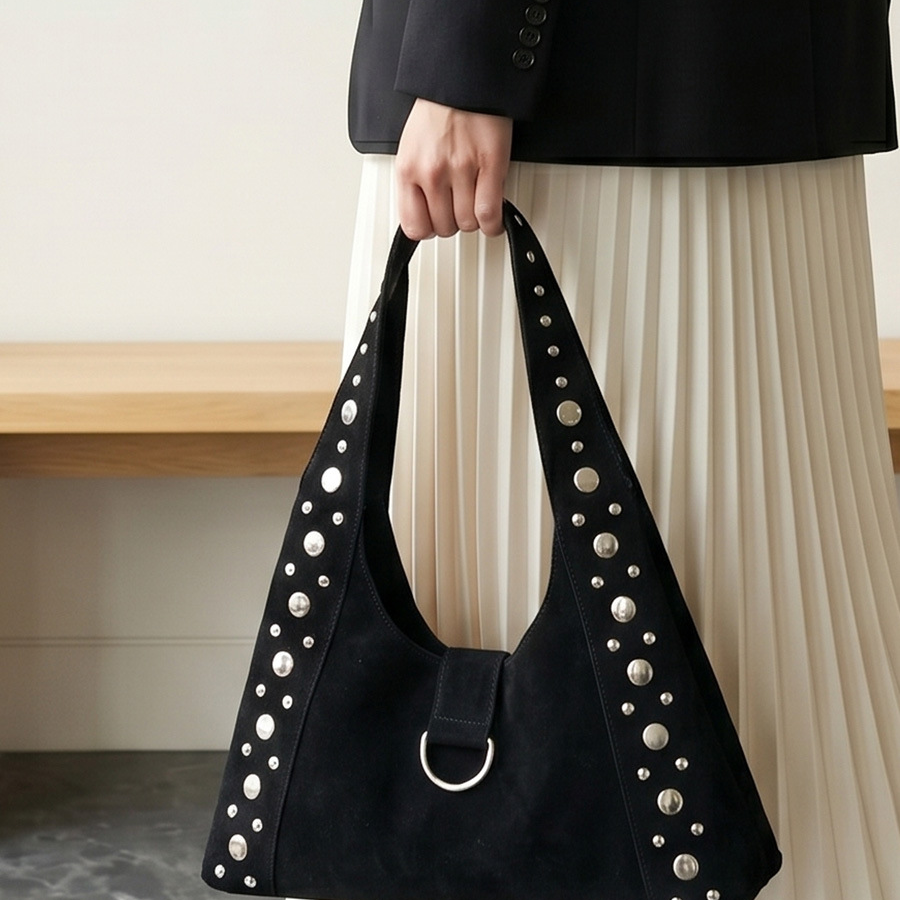 Women's Corduroy Studded Magnetic Clasp Underarm Bag