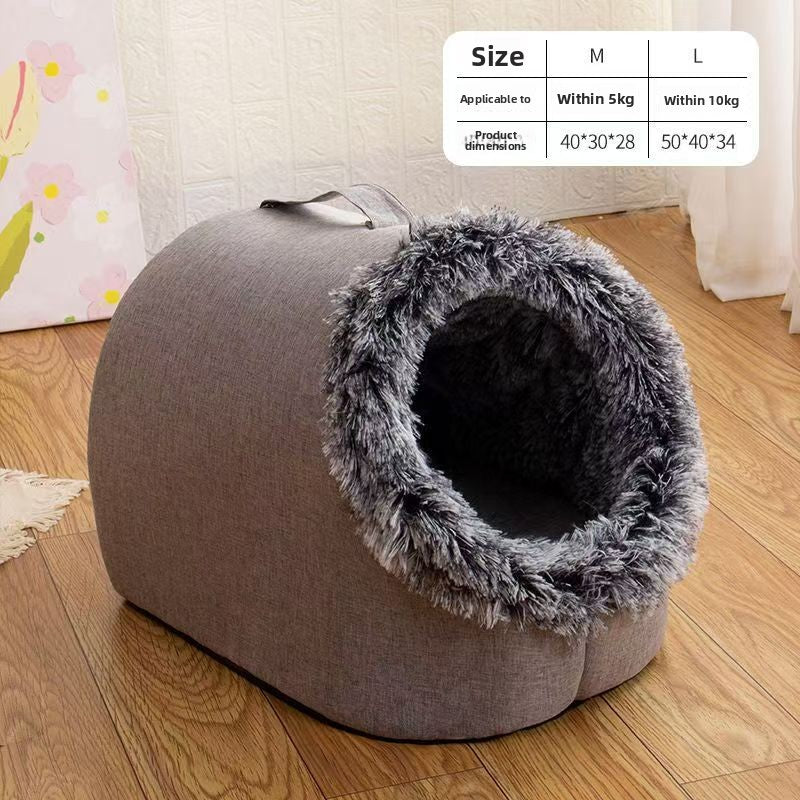 Winter Polar Cold-Resistant Enclosed Cat Sleeping Bag Soft Plush Pet Bed for Indoor Outdoor Use
