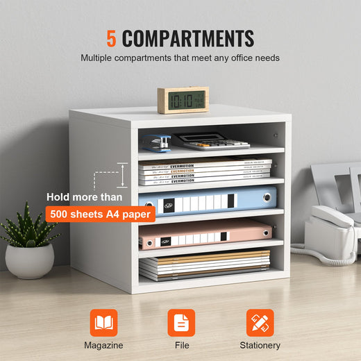 5 Compartment Wood Literature Organizer with Adjustable Shelves