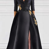 Elegant V-Neck Slit Evening Gown