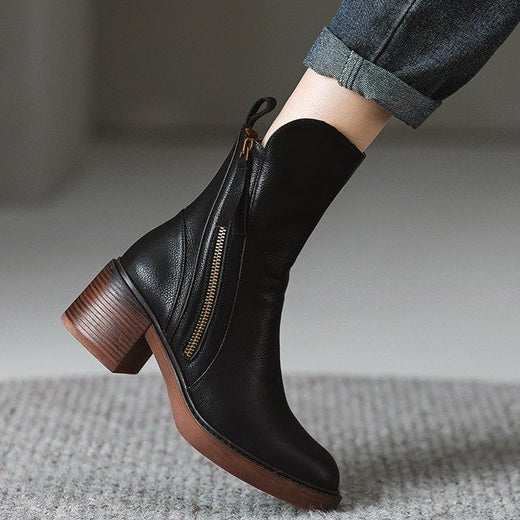 Womens Vintage Chunky Heel Ankle Boots