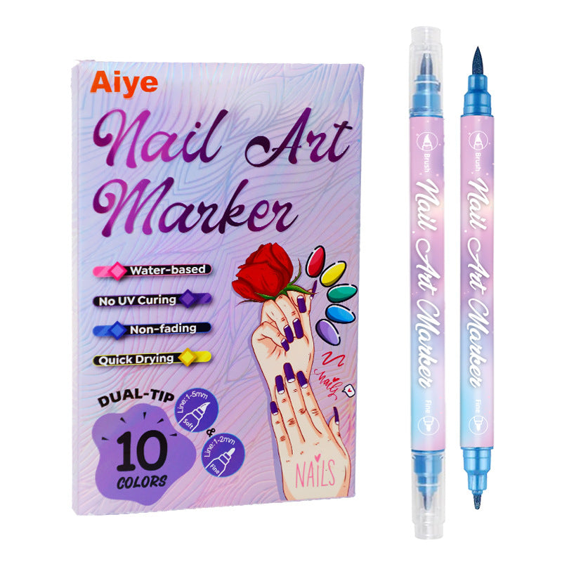 12-Color Dual-Ended Metallic Nail Art Pen Set for Drawing and Smudging