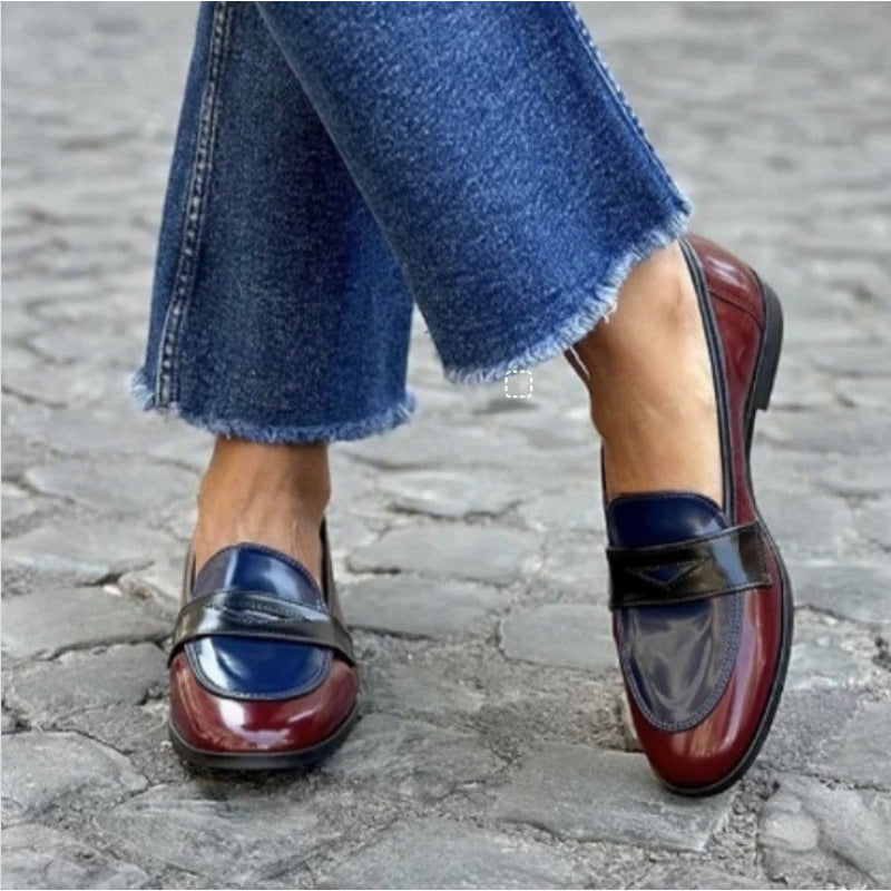 Casual Round-Toe Color-Block Slip-On Loafers