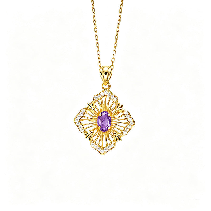 S925 Sterling Silver Natural Birthstone Geometric Pendant Necklace